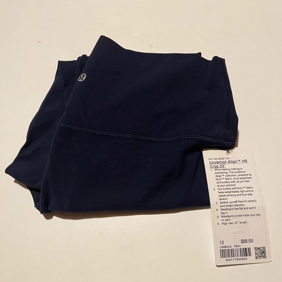 NWT lululemon align high rise crop 23” navy size 2 and 12 - Picture 3 of 7